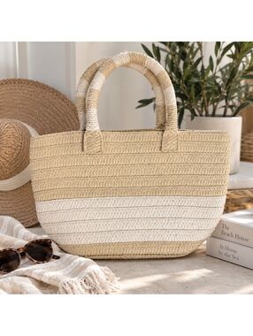 ALTRU Made For Good Woven Straw Tote Bag Cream Natural Beach Coastal Boho